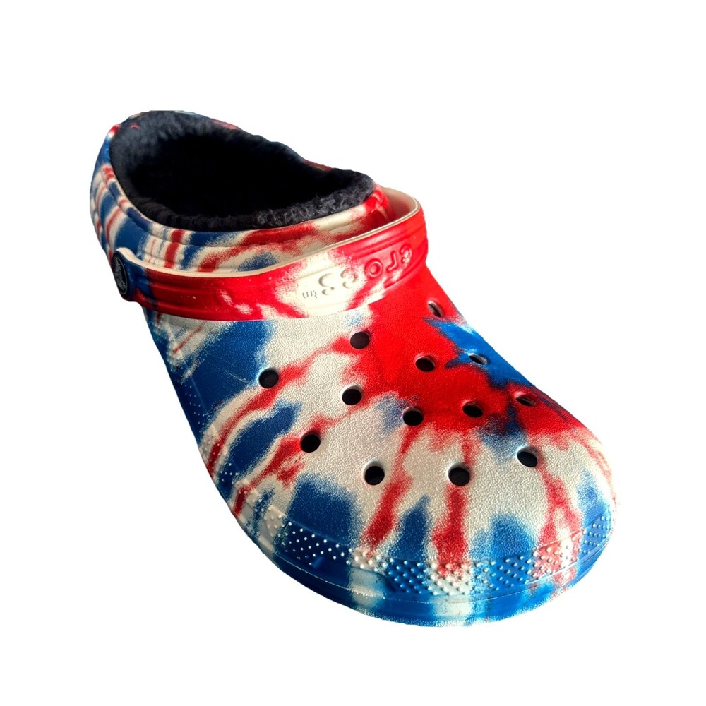 Crocs Classic Junior 6 Clog Tie Dye Lined Red White Blue USA Unisex Patriotic